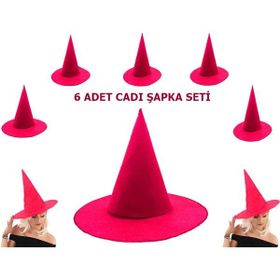Samur Yetişkin Çocuk Uyumlu 6 Adet Pembe Fuşya Renk Keçe Cadı Şapkası