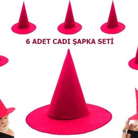 Samur Yetişkin Çocuk Uyumlu 6 Adet Pembe Fuşya Renk Keçe Cadı Şapkası