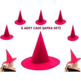 Samur Yetişkin Çocuk Uyumlu 6 Adet Pembe Fuşya Renk Keçe Cadı Şapkası