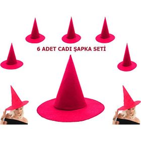 Samur Yetişkin Çocuk Uyumlu 6 Adet Pembe Fuşya Renk Keçe Cadı Şapkası