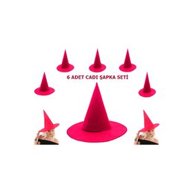Samur Yetişkin Çocuk Uyumlu 6 Adet Pembe Fuşya Renk Keçe Cadı Şapkası