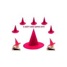 Samur Yetişkin Çocuk Uyumlu 6 Adet Pembe Fuşya Renk Keçe Cadı Şapkası