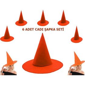Samur Yetişkin Çocuk Uyumlu 6 Adet Turuncu Renk Keçe Cadı Şapkası