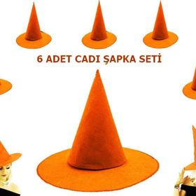 Samur Yetişkin Çocuk Uyumlu 6 Adet Turuncu Renk Keçe Cadı Şapkası