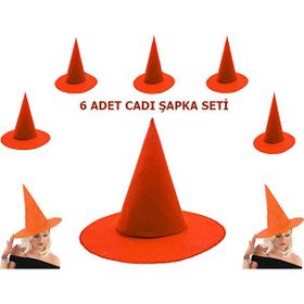 Samur Yetişkin Çocuk Uyumlu 6 Adet Turuncu Renk Keçe Cadı Şapkası