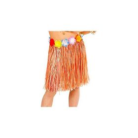 Samur Yetişkin ve Çocuk Uyumlu 40 cm Turuncu Renk Püsküllü Hawaii Luau Hula Etek