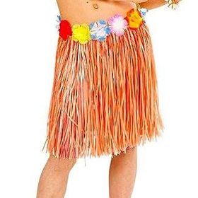Samur Yetişkin ve Çocuk Uyumlu 40 cm Turuncu Renk Püsküllü Hawaii Luau Hula Etek
