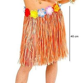 Samur Yetişkin ve Çocuk Uyumlu 40 cm Turuncu Renk Püsküllü Hawaii Luau Hula Etek