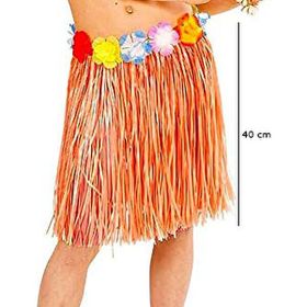 Samur Yetişkin ve Çocuk Uyumlu 40 cm Turuncu Renk Püsküllü Hawaii Luau Hula Etek
