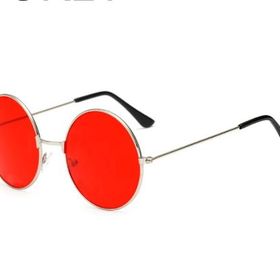 Samur Yuvarlak Cam John Lennon Tarzı Gümüş Çerçeveli Kırmızı Gözlük
