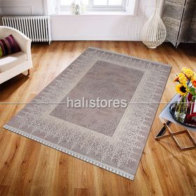 Sanat Delüks 6993 Gri Örgü Saçaklı 80x150 cm Salon Halı