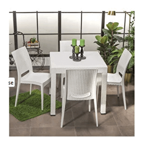 Sandalie Rattan Beyaz 80x80 cm Bahçe Masa Seti