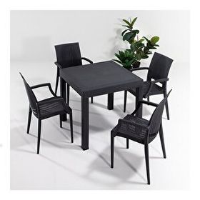 Sandalie Rattan Kollu 80x80 cm Antrasit Bahçe Seti