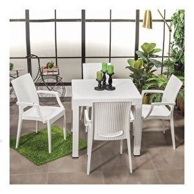 Sandalie Rattan Kollu 80x80 cm Beyaz Bahçe Masa Seti
