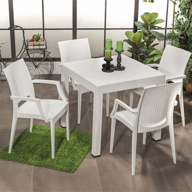 Sandalie Rattan Kollu 80x80 cm Beyaz Bahçe Masa Seti