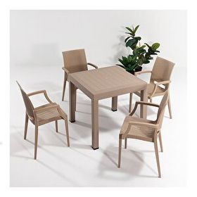 Sandalie Rattan Kollu 80x80 cm Cappucino Bahçe Set