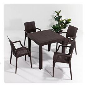 Sandalie Rattan Kollu 80x80 cm Kahve Bahçe Masa Seti
