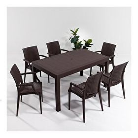 Sandalie Rattan Kollu 90x150 cm Kahve Bahçe Masa Set