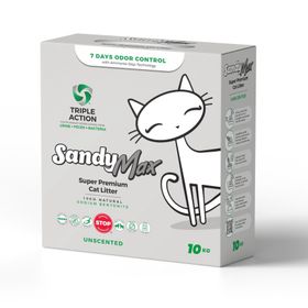 Sandy 10 kg Max Super Premium Aktif Karbonlu Topaklanan Kokusuz Kedi Kumu