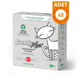 Sandy Max Triple Action 2 x 10 kg Tozsuz Topaklanan Bentonit Doğal Kedi Kumu