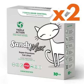 Sandy Max Triple Action 2 x 10 kg Tozsuz Topaklanan Bentonit Doğal Kedi Kumu