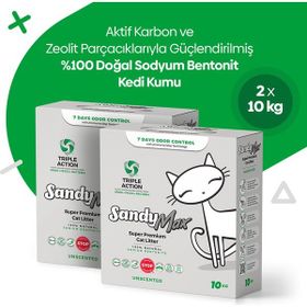 Sandy Max Triple Action 2 x 10 kg Tozsuz Topaklanan Kedi Kumu