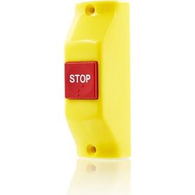Sanel SSB863 Sarı Zemin Kırmızı Düğme Boru Tipi Montaj Stop Yazısı Buton