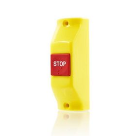 Sanel SSB863 Sarı Zemin Kırmızı Düğme Boru Tipi Montaj Stop Yazısı Buton