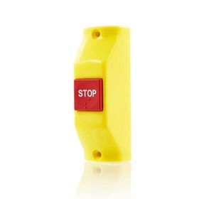 Sanel SSB863 Sarı Zemin Kırmızı Düğme Boru Tipi Montaj Stop Yazısı Buton