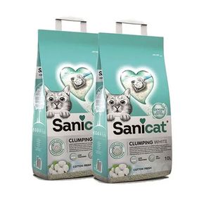 Sanicat 2x10 lt Fresh Oksijen Kontrol Beyaz Bentonit Süper Topaklanan Kedi Kumu