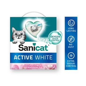 Sanicat Active White Oksijen Kontrollü Koku Emici Lotus Çiçeği Kokulu Ultra Topaklanan 6 lt Kedi Kumu