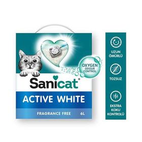 Sanicat Active White Oksijen Kontrollü Koku Emici Ultra Topaklanan 6 lt Kedi Kumu