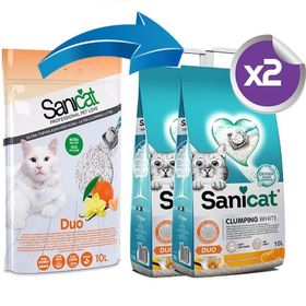 Sanicat Duo Vanilya ve Mandalin Kokulu 2x10 lt Doğal Kedi Kumu