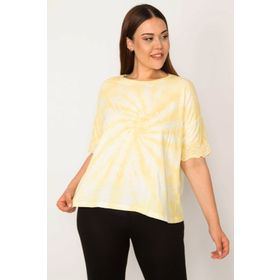 Şans 65N33289 Sarı Büyük Beden Batik Desenli Kol Ağzı Dantel Detaylı Kadın Bluz