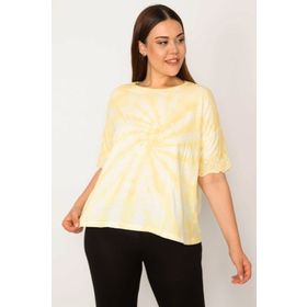 Şans 65N33289 Sarı Büyük Beden Batik Desenli Kol Ağzı Dantel Detaylı Kadın Bluz