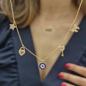Şans Kolye Gold Kaplama 925 Ayar Gümüş Kolye