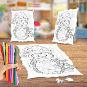 Şapkalı Penguen Boyama Puzzle Tablo