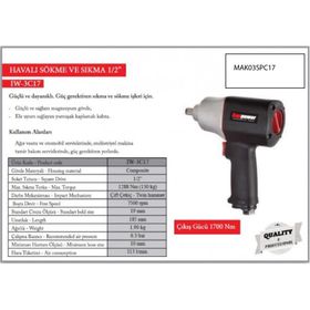 Sappower IW3C17 Havalı Somun Sökme ve Sıkma Makinesi