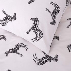 Sarah Anderson Zebra %100 Pamuk 200x200 cm Çift Kişilik Beyaz Siyah Nevresim Yastık Seti