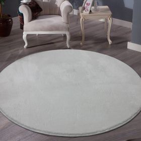 Sarar Post Pofuduk Beyaz Yuvarlak Kaymaz Taban 100x100 cm Salon Halı