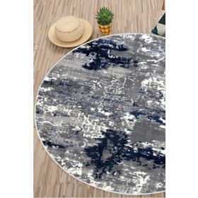 Sarar Yuvarlak Kaydırmaz Jel Taban Lacivert gri Renk 150x150 cm Salon Halı