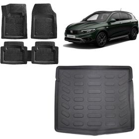 Sare Tuning Fiat Egea Cross 2015 Model 3D Siyah İnce Stepneli Siyah Bagaj Havuzu ve 4D Luxury Havuzlu Paspas