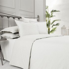 Sarev Fancy Stripe Pamuk Beyaz Çift Kişilik Nevresim Takımı