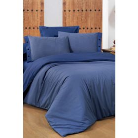 Sarev New Fancy Stripe Lacivert King Size Battal Boy %100 Pamuk Çizgili Nevresim Takımı