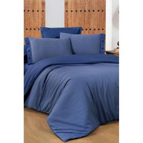 Sarev New Fancy Stripe Lacivert King Size Battal Boy %100 Pamuk Çizgili Nevresim Takımı