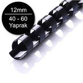 Sarff 12 mm Siyah 40-60 Yaprak Kapasiteli 100'lü Kutu Plastik Spiral