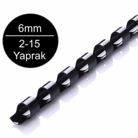 Sarff 6 mm Siyah Plastik 2-15 Yaprak Kapasiteli 100'lü Spiral