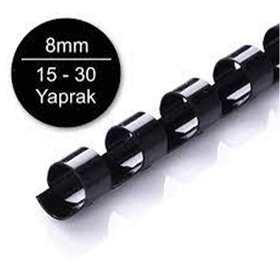 Sarff 8 mm Siyah Plastik Spiral 15-30 Yaprak Kapasiteli 100'lü Spiral