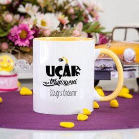 Sarı Renkli Uçak Teknisyeni Kupa Bardak