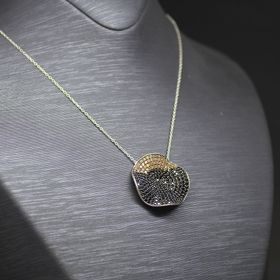 Sarı Siyah Zirkon Taşlı Dalgalı Tasarım 925 Ayar Kadın Gümüş Kolye